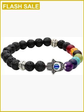 7 Chakras Gemstone Beaded Crystal Bracelet Hamsa Hand Evil Eye Lava Rock Healing